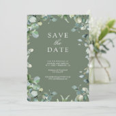 Eucalyptus Foto QR Code Sage Green Wedding Save The Date (Staand voorkant)