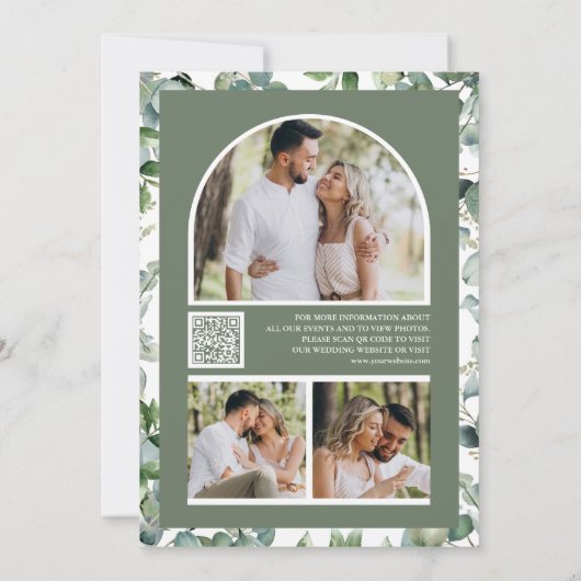 Eucalyptus Foto QR Code Sage Green Wedding Save The Date (Achterkant)