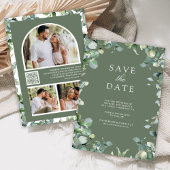 Eucalyptus Foto QR Code Sage Green Wedding Save The Date