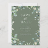 Eucalyptus Foto QR Code Salie Groene Trouwdag Save The Date (Voorkant)