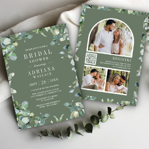 Eucalyptus Foto QR Code Saliegroen Bruidsdouche Kaart