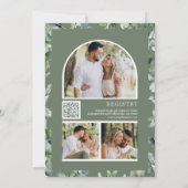 Eucalyptus Foto QR Code Saliegroen Bruidsdouche Kaart (Achterkant)