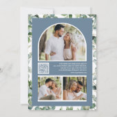 Eucalyptus Foto QR Code Stofblauw Bruiloft Save The Date (Achterkant)