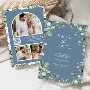 Eucalyptus Foto QR Code Stofblauw Bruiloft Save The Date