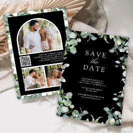 Eucalyptus Foto QR Code Zwarte Trouwdag Save The Date