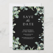 Eucalyptus Foto QR Code Zwarte Trouwdag Save The Date (Voorkant)