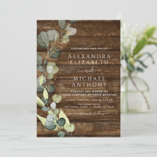 Eucalyptus Foto Rustic Country Wedding Kaart (Staand voorkant)