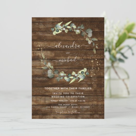Eucalyptus Foto Rustic Country Wood Weddenschap Kaart (Staand voorkant)