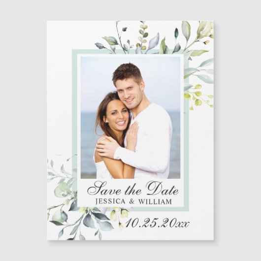 Eucalyptus FOTO Save the Date Magnetic Card (Voorkant)