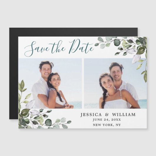 Eucalyptus FOTO Save the Date Magnetic Card (Voorkant / Achterkant)