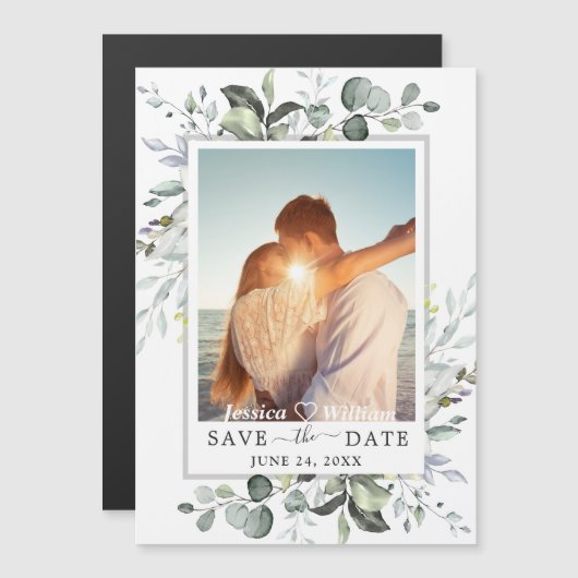 Eucalyptus FOTO Save the Date Magnetic Card (Voorkant / Achterkant)