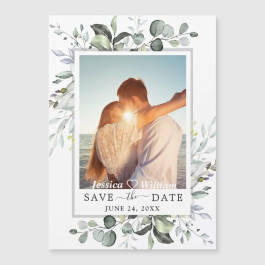 Eucalyptus FOTO Save the Date Magnetic Card (Voorkant)