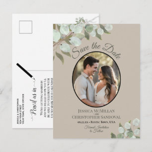 Eucalyptus & Foto Taan Huwelijk Save the Date Aankondigingskaart