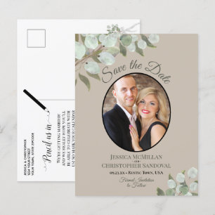 Eucalyptus & Foto Tan Bruiloft Save the Date Aankondigingskaart