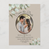 Eucalyptus & Foto Tan Bruiloft Save the Date Aankondigingskaart (Voorkant)