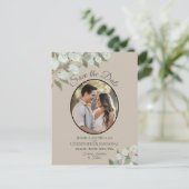 Eucalyptus & Foto Tan Bruiloft Save the Date Aankondigingskaart (Staand voorkant)