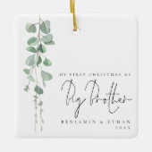 Eucalyptus Foto voor eerste kerstdag Big Brother Keramisch Ornament (Voorkant)