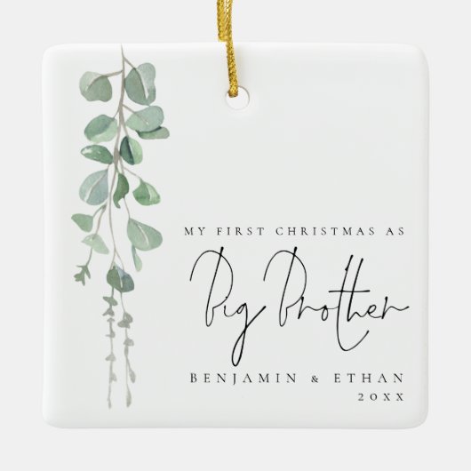 Eucalyptus Foto voor eerste kerstdag Big Brother Keramisch Ornament (Voorkant)