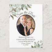 Eucalyptus & Foto Wit Bruiloft Save the Date Aankondigingskaart (Voorkant)