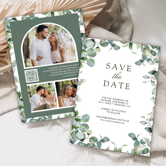 Eucalyptus Fotocollage QR-code Trouwen Save The Date