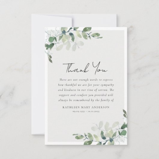 Eucalyptus Fotosympathie begrafenis Bedankkaart (Voorkant)
