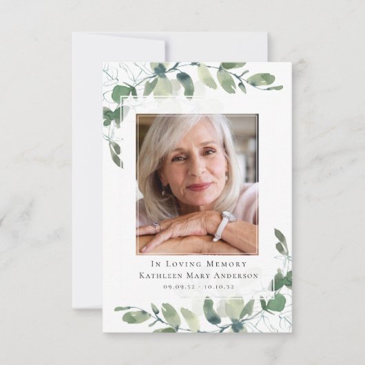 Eucalyptus Fotosympathie begrafenis Bedankkaart (Voorkant)
