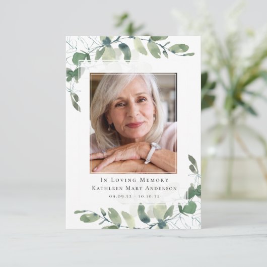 Eucalyptus Fotosympathie begrafenis Bedankkaart (Staand voorkant)