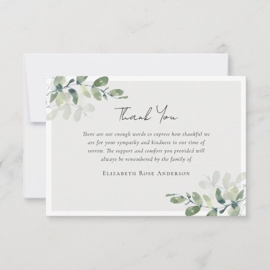 Eucalyptus Fotosympathie begrafenis Bedankkaart (Voorkant)