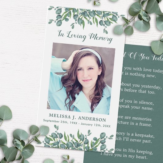 Eucalyptus Fotosympathie Funeral Prayer Kaart