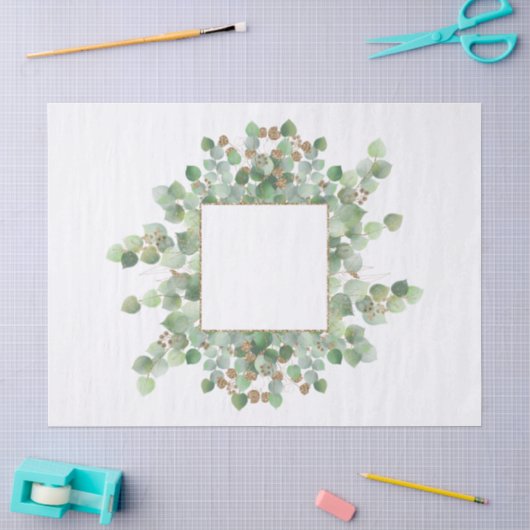 Eucalyptus Frame Gouden Glitter Bladige Tak Tissuepapier (Craft)