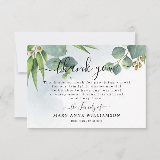 Eucalyptus Funeral Food Hartelijk dank Bedankkaart (Voorkant)