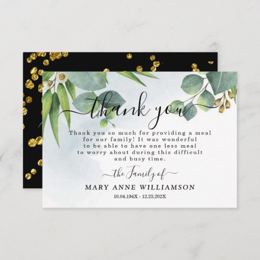 Eucalyptus Funeral Food Hartelijk dank Bedankkaart (Voorkant / Achterkant)