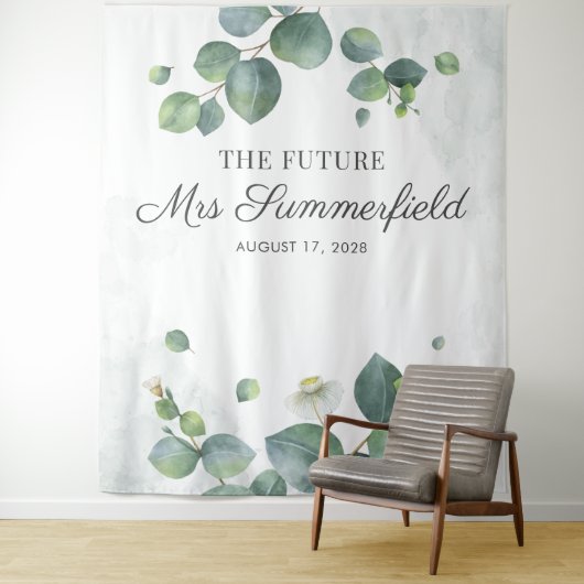 Eucalyptus Future Mrs Photo Booth Backdrop Wandkleed (In situ)