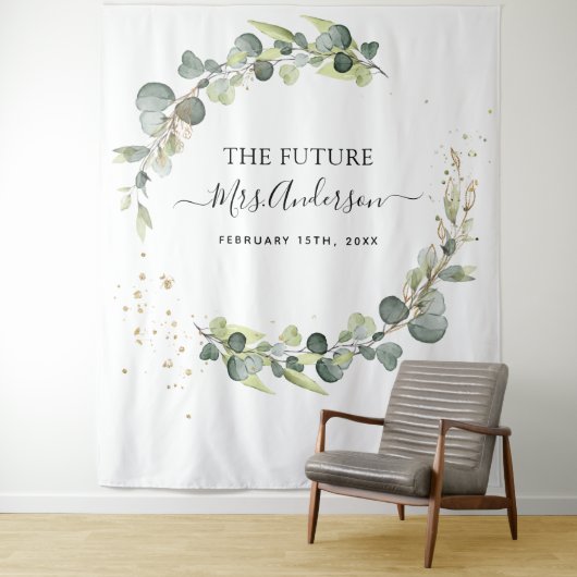 Eucalyptus Future Mrs Photo Booth Backdrop Wandkleed (In situ)