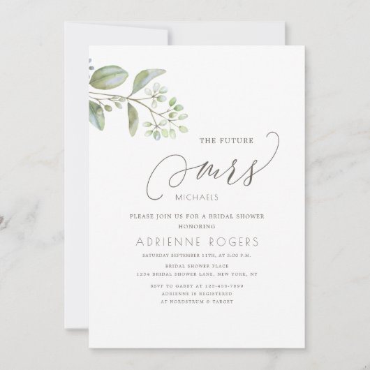 Eucalyptus Future Mrs White Vrijgezellenfeest Kaart (Voorkant)