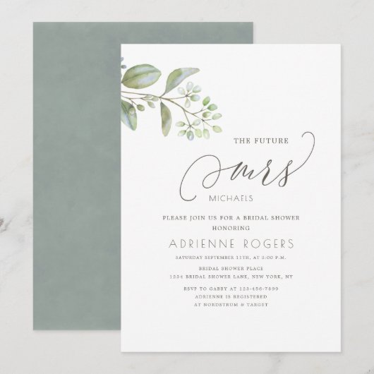 Eucalyptus Future Mrs White Vrijgezellenfeest Kaart (Voorkant / Achterkant)