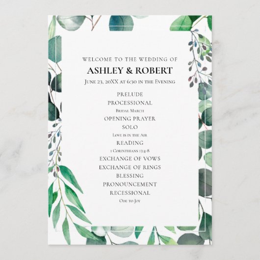 Eucalyptus Garden Botanical Wedding Ceremony Programmakaart (Voorkant)