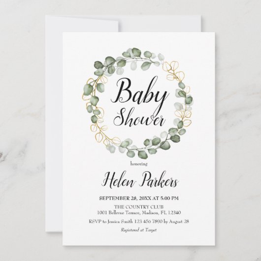 Eucalyptus gebladerte Baby shower Kaart (Voorkant)