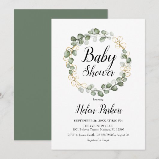 Eucalyptus gebladerte Baby shower Kaart (Voorkant / Achterkant)