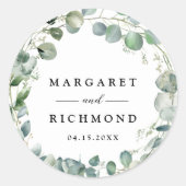 Eucalyptus gebladerte Elegant groen bruiloft Ronde Sticker (Voorkant)