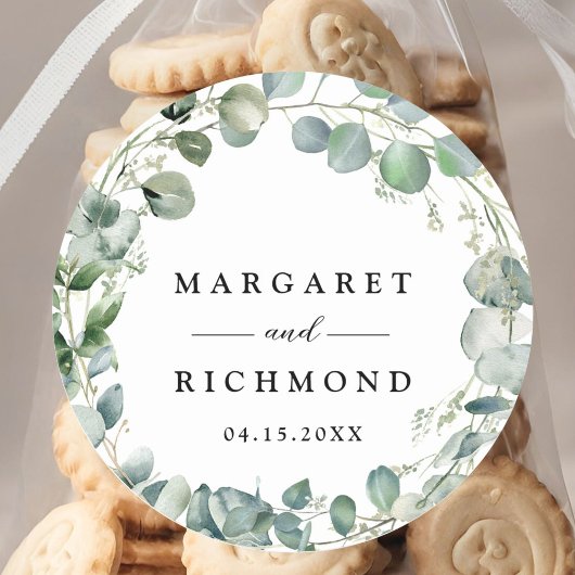 Eucalyptus gebladerte Elegant groen bruiloft Ronde Sticker