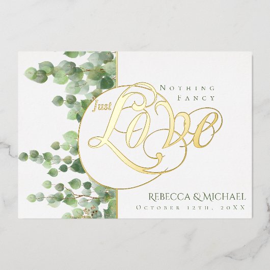 Eucalyptus Gebladerte Geen Franje Alleen Liefde Tr Folie Uitnodiging (Voorkant)