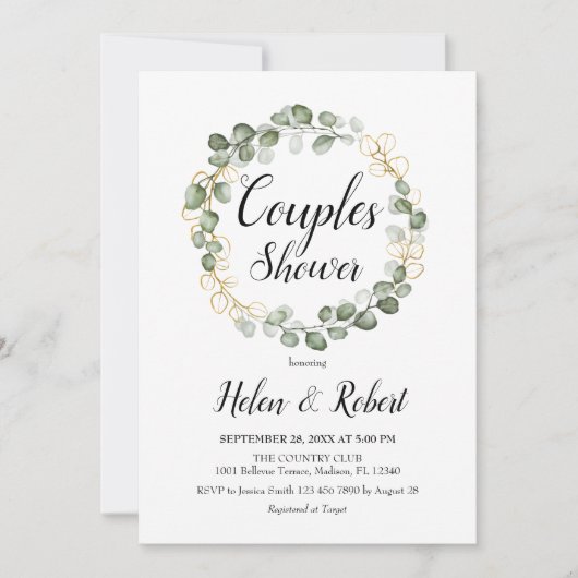 Eucalyptus gebladerte krans paren douche kaart (Voorkant)