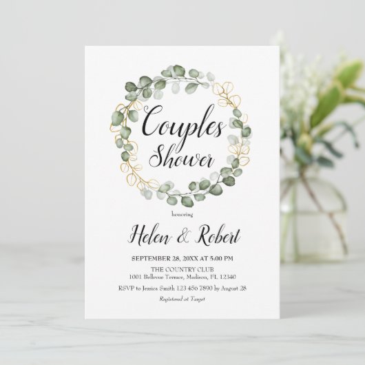 Eucalyptus gebladerte krans paren douche kaart (Staand voorkant)