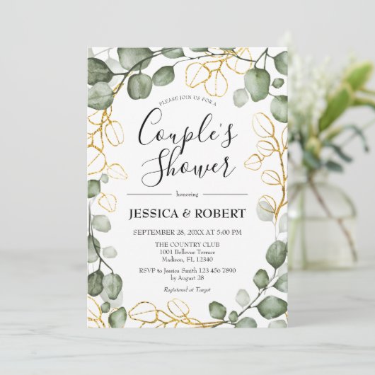 Eucalyptus gebladerte krans paren douche kaart (Staand voorkant)