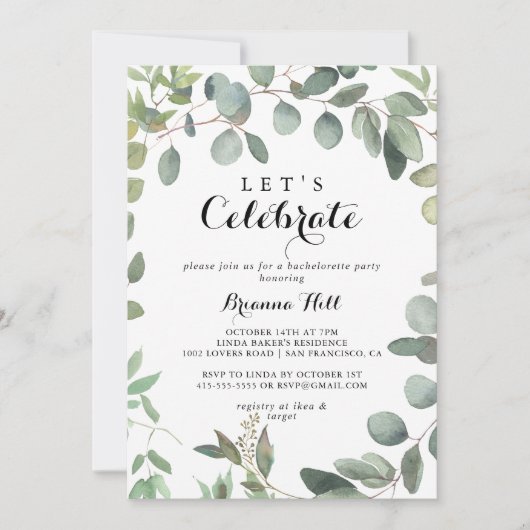 Eucalyptus gebladerte laten we feest vieren kaart (Voorkant)