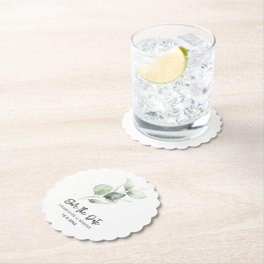 Eucalyptus gebladerte minimalist Bewaar de datum Kartonnen Onderzetters (Insitu)