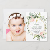 Eucalyptus gebladerte roze elegante meisje doop fo kaart (Voorkant)