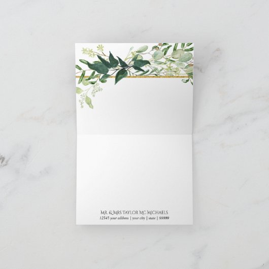Eucalyptus gebladerte Waterverf groen wit bruiloft Bedankkaart (Binnen)