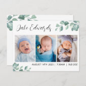 Eucalyptus geboorte aankondiging kaart met foto (Voorkant / Achterkant)